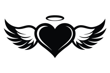 Obraz premium heart with angel wings silhouette line art vector illustration