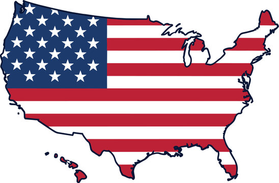 Usa map outline filled with american flag, symbolizing patriotism and national identity.