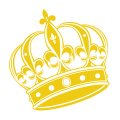 Ornate golden crown with fleur de lis symbols isolated on white background, royal headpiece for king or queen © Sirajum
