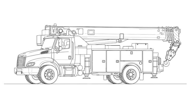 Fire Engine Truck Line Drawing.