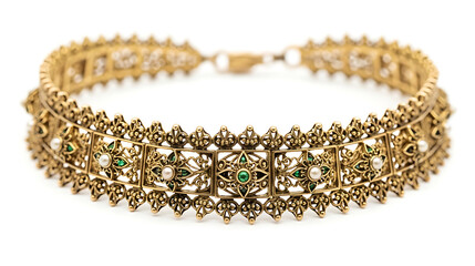 Obraz premium Antique Gold Choker Necklace with Emeralds and Pearls - Statement Jewelry