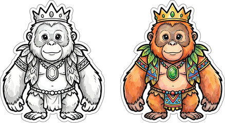 Fototapeta premium Sticker design with animal themed cut lines. Cute tribal costumes. Colored and black and white. print design