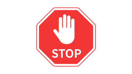 Obraz premium Red Stop Sign with Palm Hand Symbol and Text