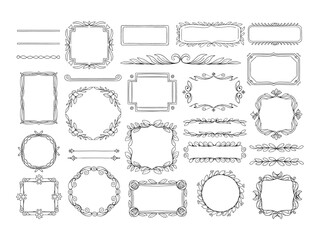 collection of vintage ornate frames and decorative borders in intricate black line art. vector set for invitations, certificates, wedding stationery, labels, or classic graphic design elements.