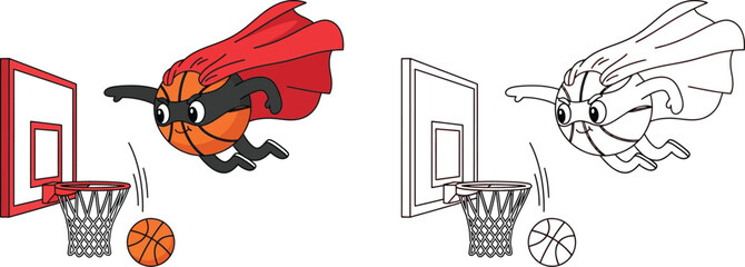 Superhero Basketball Flying Towards a Hoop Dynamic Sports Cartoon Illustration © Mehrab