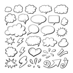 Obraz premium Speech Bubbles and Comic Elements: A collection of various speech bubbles, stars, lightning bolts, and other dynamic elements, perfect for comic book or graphic design projects.