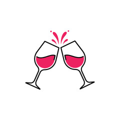 Clinking Wine Glasses Illustration &ndash; Red Wine Toast Celebration Vector Icon