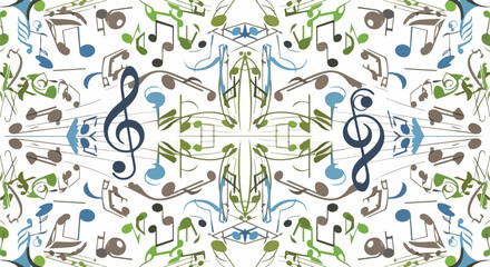 A symmetrical music-themed graphic featuring stylized musical notation © Udin