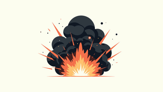 explosion blast with smoke and fire flames in hand drawn cartoon style