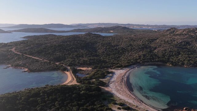 Veduta Aerea della Bellissima Spiaggia Cala Portese nell' Arcipelago di la Maddalena, Sardegna