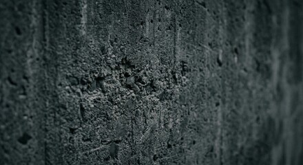 Obraz premium A rough, dark gray concrete wall with visible texture and imperfections, captured in a close-up view