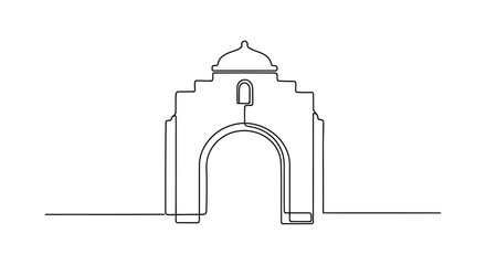 Fototapeta premium Arched Courtyard Gate Single Continuous Line Icon, Minimal Archway Entrance Outline