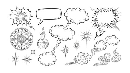 Fantasy Doodle Set: A whimsical set of hand-drawn fantasy doodle, perfect for adding a touch of magic and wonder to any design project. © Atiya