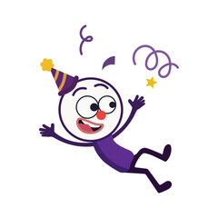 Cheerful Celebration Character Falling with Confetti and Party Hat