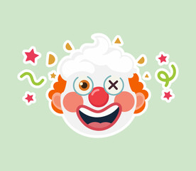 Funny Clown Character with Whipped Cream on Head and Confetti