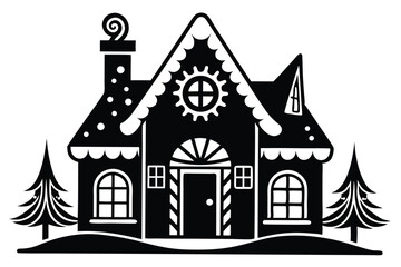 Fototapeta premium gingerbread house silhouette line art vector illustration