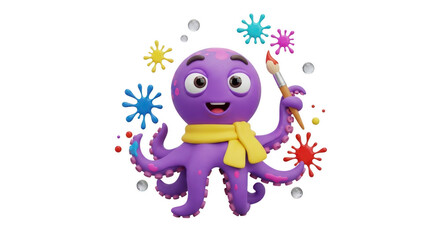 Obraz premium A colorful cartoon octopus celebrating with confetti and streamers