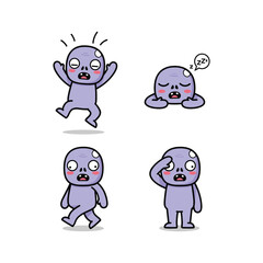 Cartoon character expressing different emotions with gestures and facial expressions