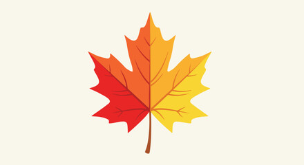 Fototapeta premium A vibrant, colorful autumn leaf with a gradient effect on a cream background