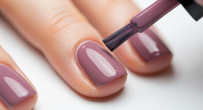 Elegant Precision Manicure Featuring Luxury Purple Nail Polish Gloss on Fingers with Soft Background