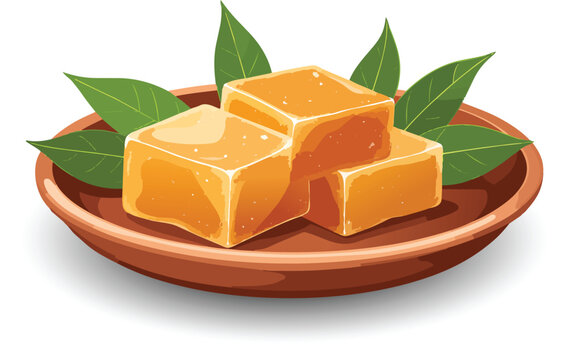 Jaggery and neem leaves on brass plate for Ugadi or yugadi festival