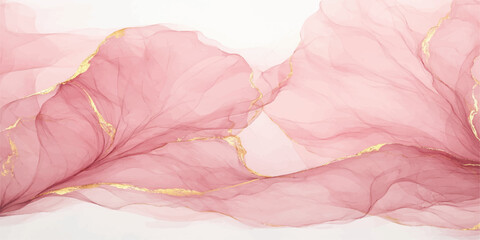 Fototapeta premium Abstract Fluidity in Blush and Gold: Soft blush hues cascade gracefully across the frame, interwoven with delicate veins of radiant gold, evoking a sense of ethereal elegance and artistic beauty.