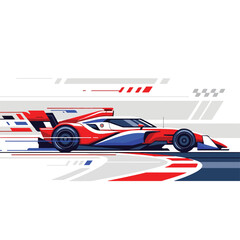 Obraz premium A vibrant, geometric illustration of a red, white, and blue racecar