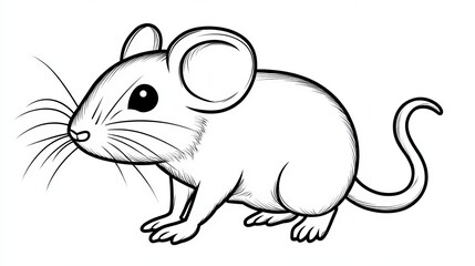 Fototapeta premium Adorable Cartoon Mouse Line Art Illustration on a Clean White Background for Creative Projects
