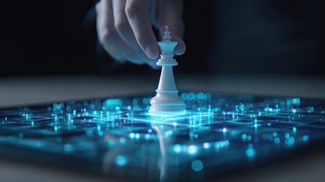 Chess king piece on digital interface representing technology strategy concept