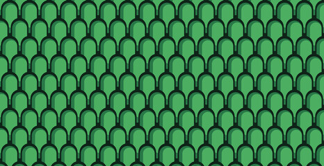 Seamless green geometric pattern featuring overlapping scalloped arches resembling fish scales or Moroccan tiles perfect for vintage wallpaper and textile design © COME