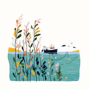 Sustainable Kelp Farm Underwater Cross Section