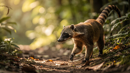 Obraz premium Coati Walking Jungle Path
