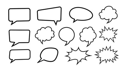 Fototapeta premium Diverse Dialog: A graphic array of blank speech bubbles, offering a versatile visual tool for communication and expressing ideas in various styles and formats.