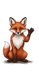 Fototapeta premium Friendly cartoon fox waving hello gesture.