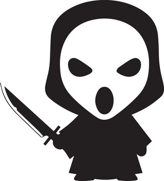 Chibi Masked Slasher Horror Character Holding Dagger in Dark Hooded Costume Vector Art