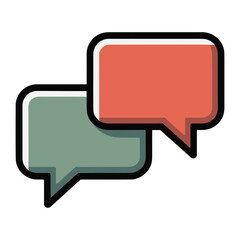 Fototapeta premium Dialogue Bubbles Icon: Two minimalist speech bubbles, one in serene green and another in vibrant coral, communicate in a harmonious dialogue, fostering a sense of connection and communication.
