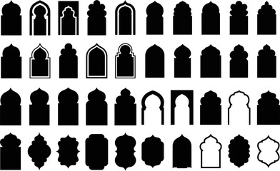 Islamic Arch Door Frame Silhouette Icon Set Collection