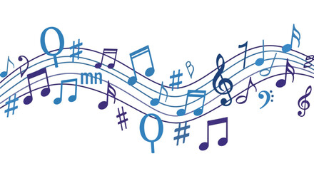 A white background with floating musical notes and lines in various shades © Ligan