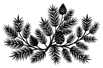 Naklejka premium decorative pine branches silhouette line art vector illustration