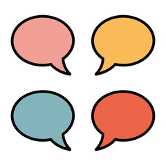 Fototapeta premium Colorful Conversation Bubbles: A quartet of vibrant speech bubbles, each in a unique pastel hue, float against a clean backdrop, inviting dialogue and sparking creative discussion.