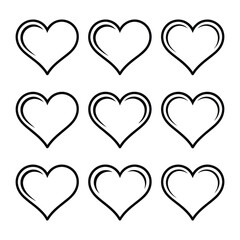 Nine Hearts of Pure Love: An elegant arrangement of nine simple hearts, meticulously drawn, forming a heartfelt symbol of unity, love, and affection.