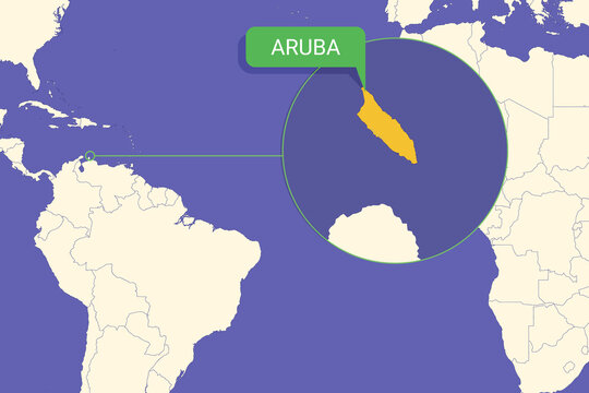 Aruba highlighted on Caribbean map near Venezuela