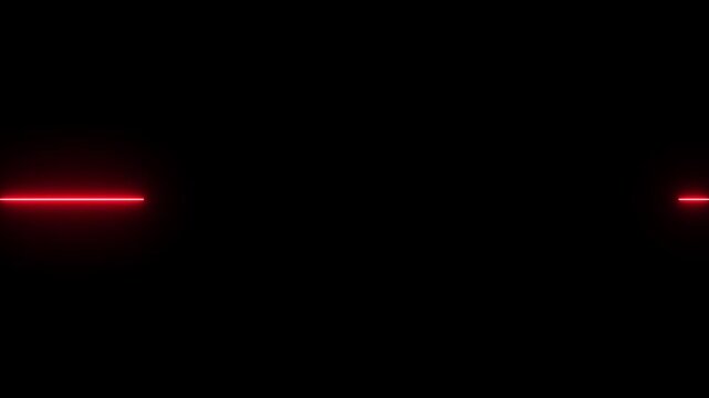 Straight red color neon laser line on a black background. glowing horizontal neon lines streaming across on the screen. Abstract beautiful blue neon line background
