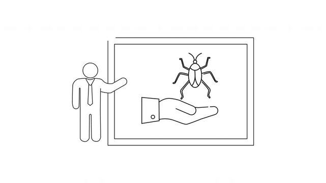 Bug Presentation - Outlined Illustration of a Man Presenting a Bug.