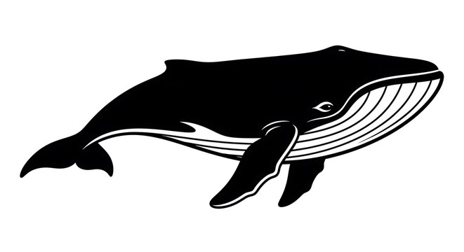 Black whale illustration on white background.