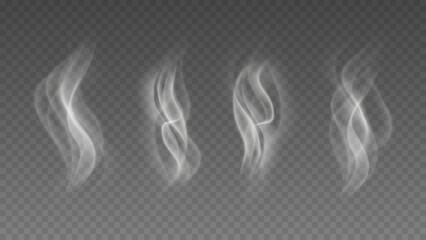 Naklejka premium Smoke isolated on transparent background. Vector fog, vapor set. 