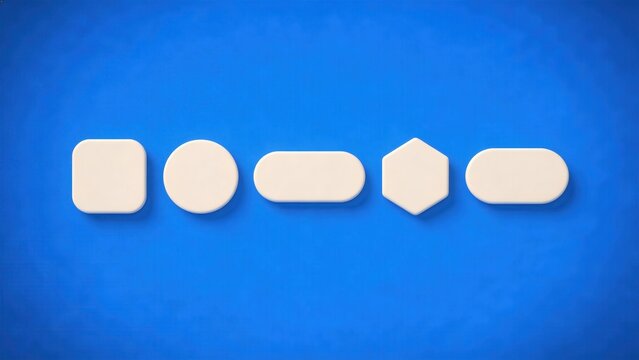 Collection of diverse geometric shapes arranged in a row on a vibrant blue background