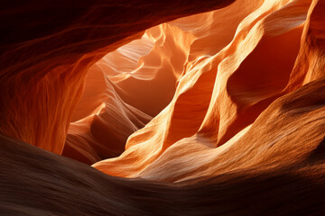 Sunlight Streaming Through Narrow Canyon Opening Illuminates Smooth Curved Rock Walls