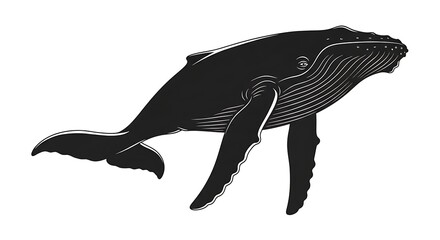 Fototapeta premium Black silhouette of a whale swimming.