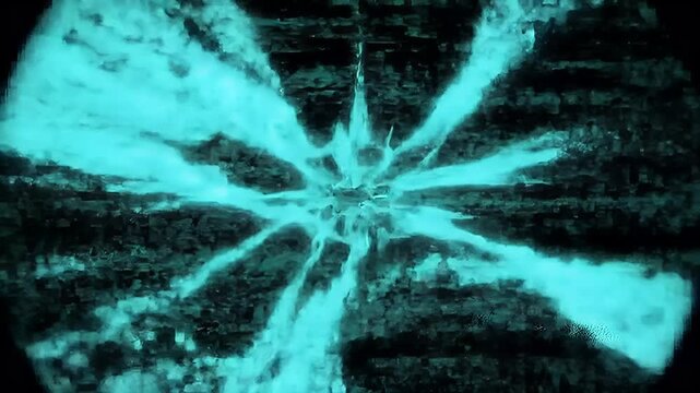 A glowing blue explosion radiates outward in a dark environment from a central point.